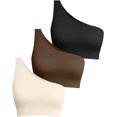 thumbnail image 1 of SURJDE Women's 3 Piece Medium Support Crop Top One Shoulder Ribbed Seamless Removable Cups Workout Exercise Sport Bra, 1 of 2