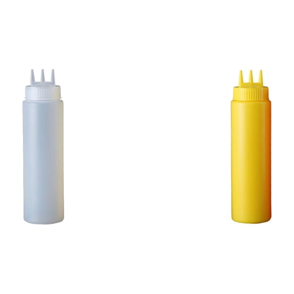 ZOURIH 2 Pcs Seasoning Squeeze Bottles, 3 Hole Ketchup Mustard Dressing Squeeze Squirt Bottles, Salad Sauce Condiment Cream Squeeze Bottles for Kitchen Restaurant Bakery