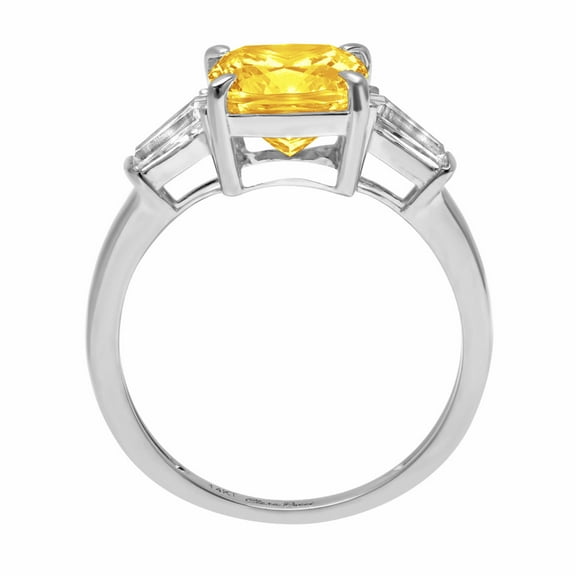 3 ct Cushion Cut Natural Citrine Three-Stone Engagement Ring for Women in 18K White Gold