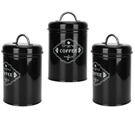 Black Canisters Sets For The Kitchen, Airtight Kitchen Canisters For Countertop, Flour And Sugar Containers, Tea Coffee Sugar Canister Set, Black Kitchen Decor And Accessories, Set Of 3