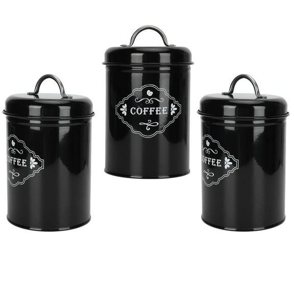 Black Canisters Sets For The Kitchen, Airtight Kitchen Canisters For Countertop, Flour And Sugar Containers, Tea Coffee Sugar Canister Set, Black Kitchen Decor And Accessories, Set Of 3