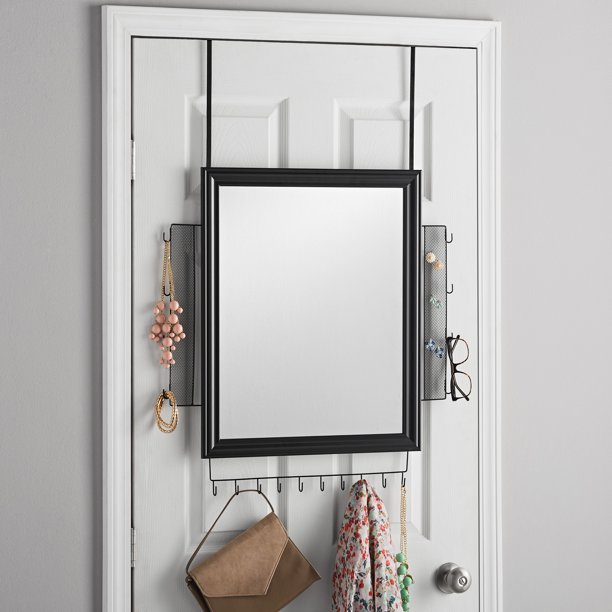 Mainstays 19" x 23" OvertheDoor MultiFunction Mirror, Black