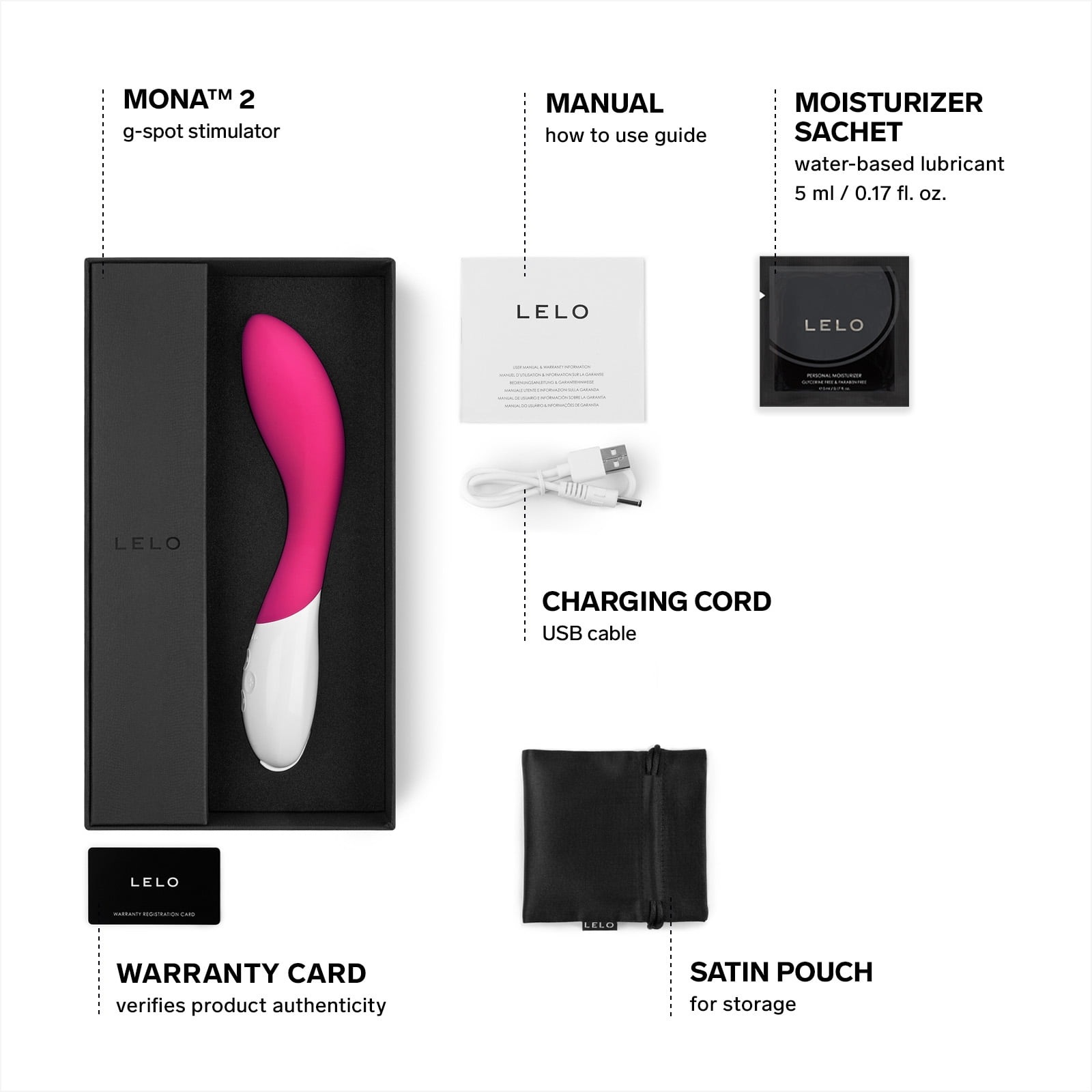 LELO MONA 2 G Spot Vibrator with Curved Design and Longer Charge for Women, Cerise