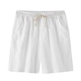 thumbnail image 1 of Pantalones cortos de lino elásticos para hombre, informales, con cierre de cordón, de color puro, para playa, para verano, color blanco, XL, 1 of 12