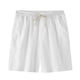 thumbnail image 1 of Pantalones cortos de lino elásticos para hombre, informales, con cierre de cordón, de color puro, para playa, para verano, color blanco, XL, 1 of 12