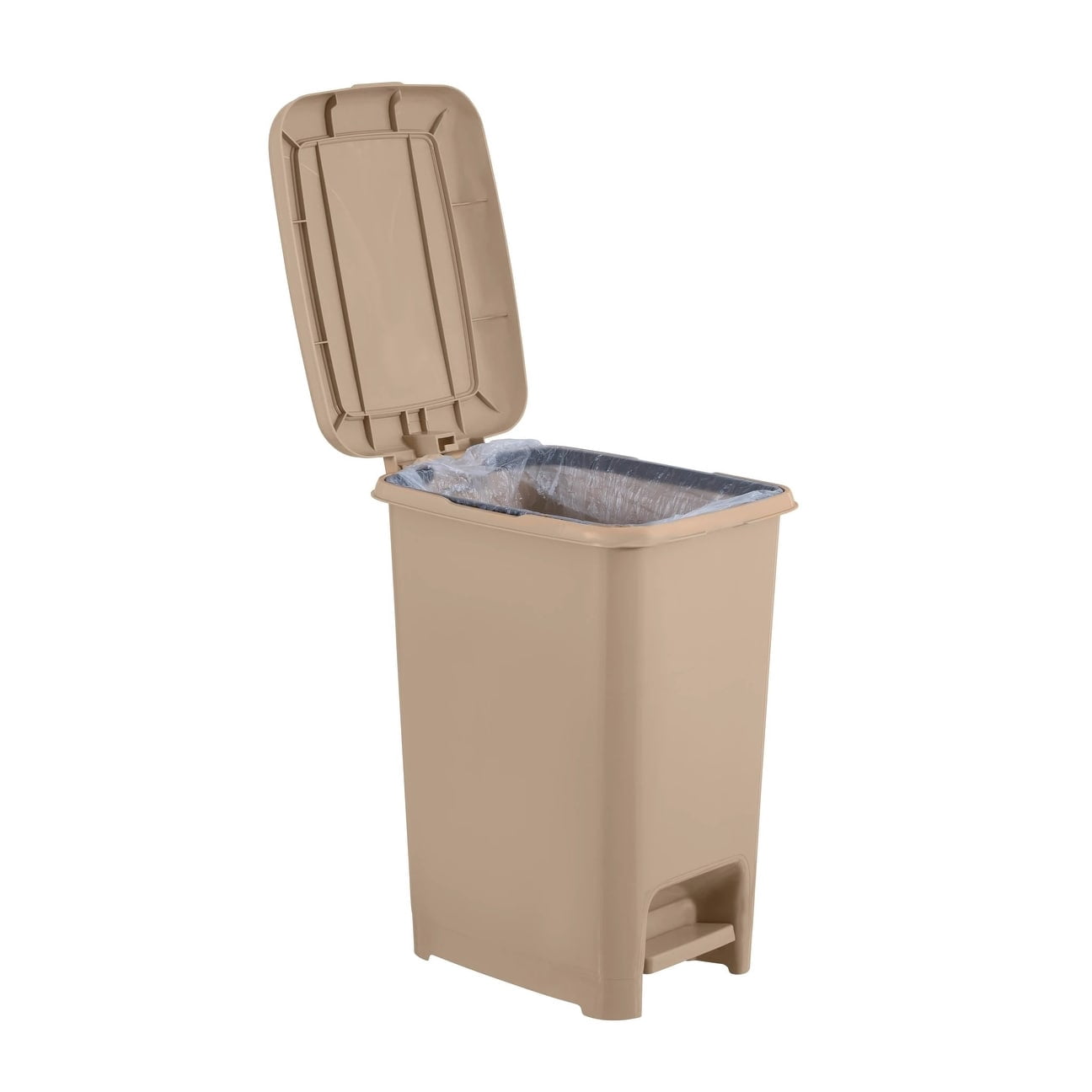 Slim 4-gallon Step on Trash Can with Lid. – Space Savor Trash Can, Good for Dorm Room, Kitchen, Bathroom, or Office, Keeps the Room Neat and Clean. Beige Color. By Superio.