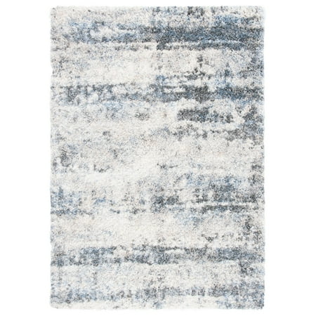 SAFAVIEH Berber Floella Abstract Shag Area Rug, 5'3" x 7'6", Ivory/Charcoal