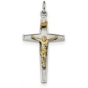 925 Sterling Silver with Gold-Plated Polished and Textured Inri Crucifix Pendant