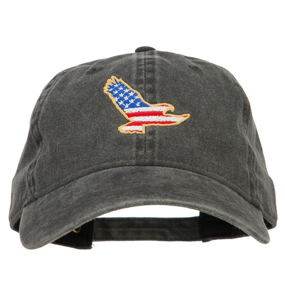 Eagle USA Flag Embroidered Washed Buckle Cap - Black OSFM