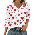 thumbnail image 2 of Ounisa T-Shirts à Manches 3/4 pour Femmes Col en V Manches Raglan Chandail Imprimé Décontracté Tendance Printemps Été Mode Hauts P-2TG, 2 of 6