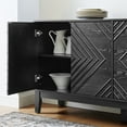 thumbnail image 4 of GZXS 4-Door Buffet Sideboard with Geometric Design, Solid Wood Base and Adjustable Shelves, Mid-Century Farmhouse Storage Cabinet, 60.5"L x 15.75"W x 31.9"H, Black, 4 of 7