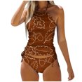 thumbnail image 1 of MKLEKYY Trajes De Baño Mujer 2 Piezas Women'S Fashionable Summer Maple Leaf Line Print Sexy Lace Up Split Swimsuit, 1 of 5