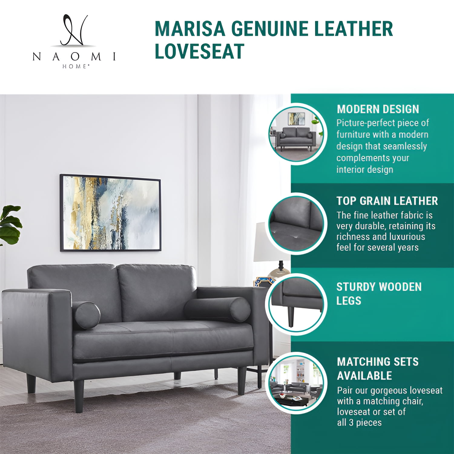 Modern Leather Loveseat in Black, Loveseat Sofa Couch for Bedroom, Living Room Furniture, Space-Saving 2 Seater Couch for Living Room, Bedroom, Apartment, Small spaces, Tan
