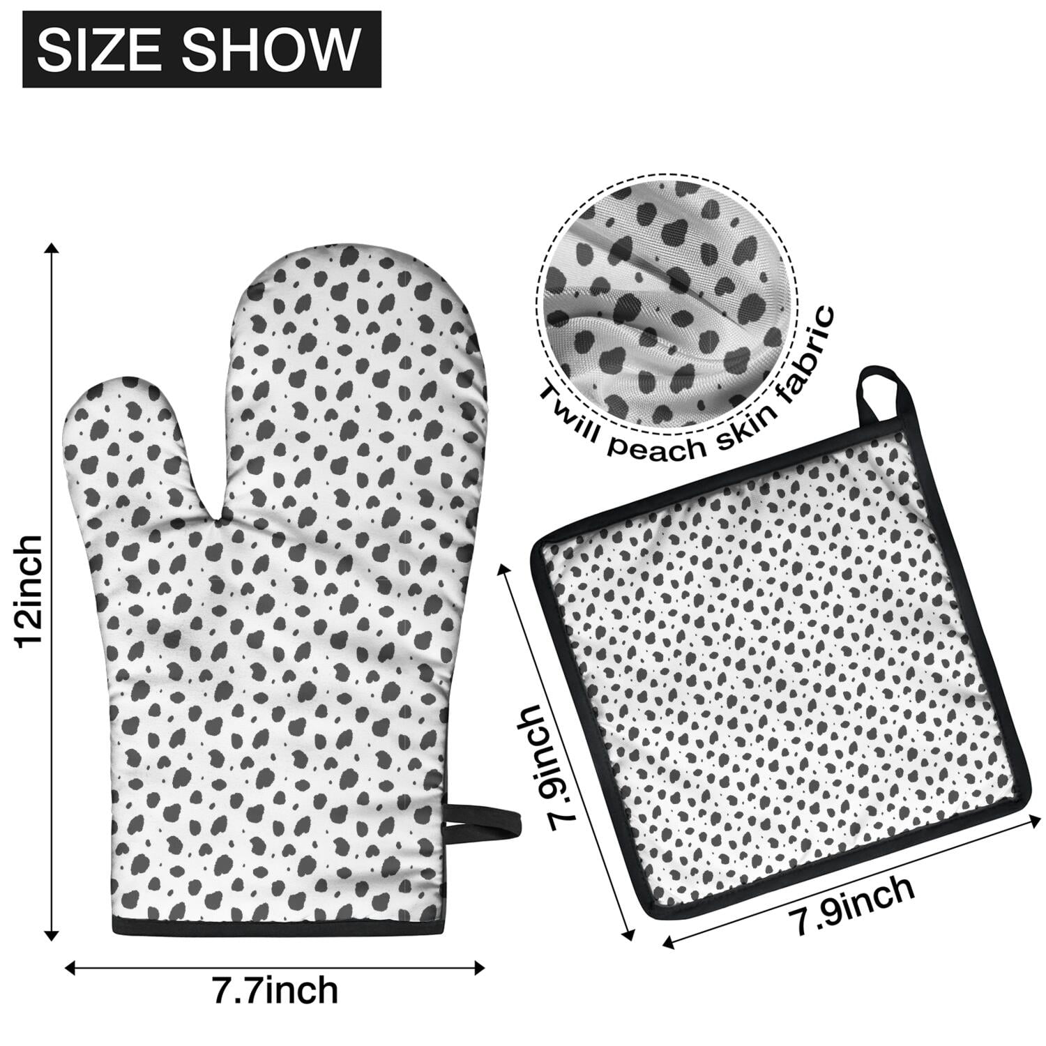 Leopard Print Oven Mitts and Pot Holders Set Of 4, Heat Resistant Kitchen Gloves with Non-Slip Grip, Hanging Loop, Soft Cotton Lining for Baking, Cooking, Grilling, Barbecue