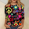 thumbnail image 1 of Chemises pour Femmes Habillées Décontractées, Chemises à Manches 3/4 pour Femmes, Tuniques à Manches Courtes Grande Taille pour Femmes, T-shirt de Mode Décontracté Imprimé à Manches 3/4 Col Rond Froncé Blouse, 1 of 5
