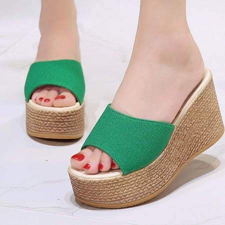 

Dpityserensio Women Bowknot Beach Summer Slippers Platform Slope Heels Plus Size Shoes Sandals for Women Green 6(36)