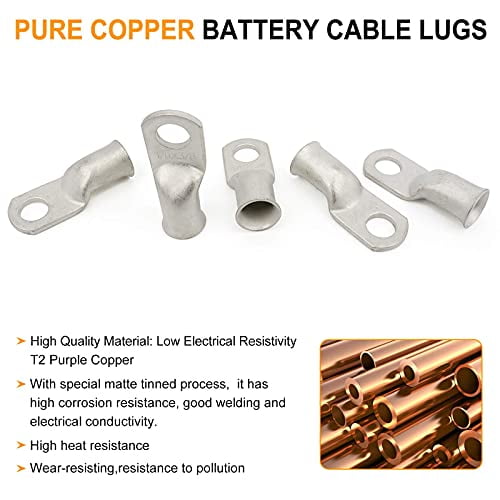 8 AWG - 1/4 Ring 10pcs Purple Copper Terminal Lugs 8 AWG Battery Cable Tubular Lug Ring Terminal Connectors 
