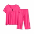 thumbnail image 7 of AHTJRT Women's Plus Size Summer Outfits Short Sleeve Crew Neck Tops Elastic Waist Capri Pants Casual Two Piece Sets Hot Pink XL, 7 of 7