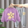 thumbnail image 2 of Zwiiyzr 3-10Y Toddler Baby Boy Girl Clothes Warm Fleece Lined Flower Print Long Sleeve Sweatshirt Tops and Pants Winter Fall Clothing Set Purple, 2 of 3