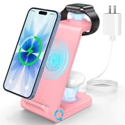 Cshidworld Wireless Charger, 3 in 1 Charging Station, 23W Fast Charging Dock for iPhone 17/16e/15/14/13/12/11 Pro Max, AirPods 4/3/2/Pro, iWatch Series 2-11, Samsung Charger Stand (Pink)