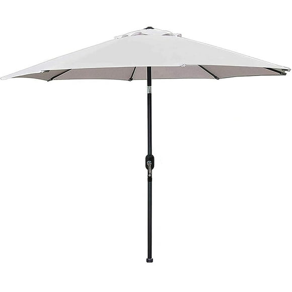 Blissun 9' Outdoor Aluminum Patio Umbrella, Striped Patio Umbrella, Market Striped Umbrella with Push Button Tilt and Crank (Grey)