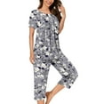 thumbnail image 1 of FAFWYP Ensembles de Pyjama 2 Pcs pour Femmes, Ensembles de Pyjama à Imprimé Floral, Tenue de Nuit Douce, Hauts à Manches Courtes à Col Ras du Cou et Pantalons Capri, Ensembles de Détente, P-3TG, 1 of 5