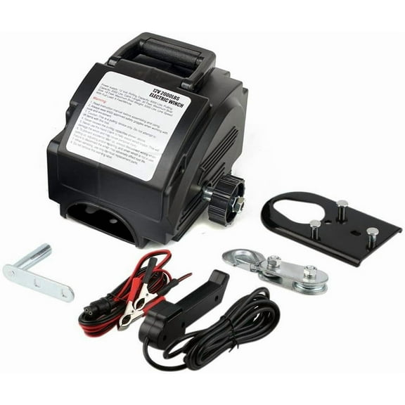 Portable Electric Winch 2000 LBS, Electric Winch 30ft Towing Distance with Remote Control for Small Vessels, Cars and Vehicles - 12V 300W