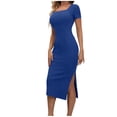 thumbnail image 2 of Hilenly Women's Maternity Dress Stretch Rib Knit Short Sleeve Square Neck Maxi Dress Side Slit Bodycon Dresses Pregnancy Summer Clothes, 2 of 10