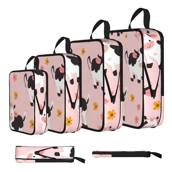 4piece Compression Bag Water Proof Soft Light Resistance To Tear And Extensible For Outdoor Camping During Family Vacation Trips Cute Little Cow