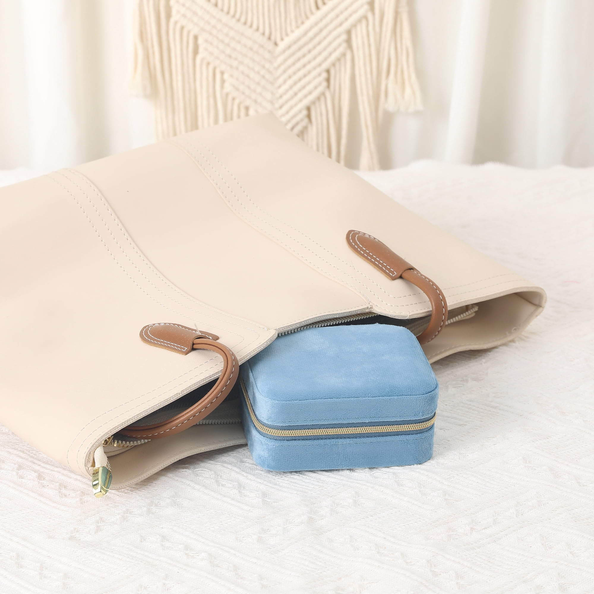 Unique Bargains Portable Velvet Jewelry Organizer Case for Women Blue