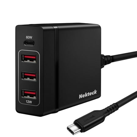 [USB-IF Certified] USB C Charger, Nekteck 4-port 72W USB Wall Charger with Type-C 60W Power Delivery PD Charger Station for 2017 MacBook Pro, Pixel 2/ Pixel/ Pixel XL Galaxy Note 8/ S8/ S8 Plus,