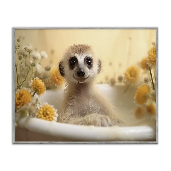 Stupell Industries Shabby Chic Meerkat & Floral Bath Gray Framed Giclee Art, 20 x 16, by RB
