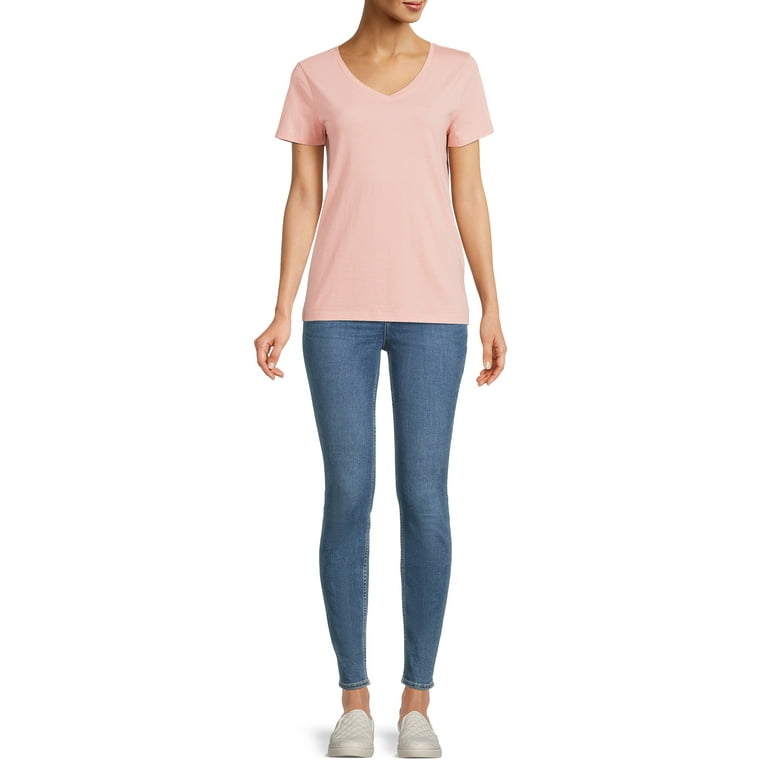 Time and Tru Women's Short Sleeve V-Neck Tee, 2-Pack - Walmart.com