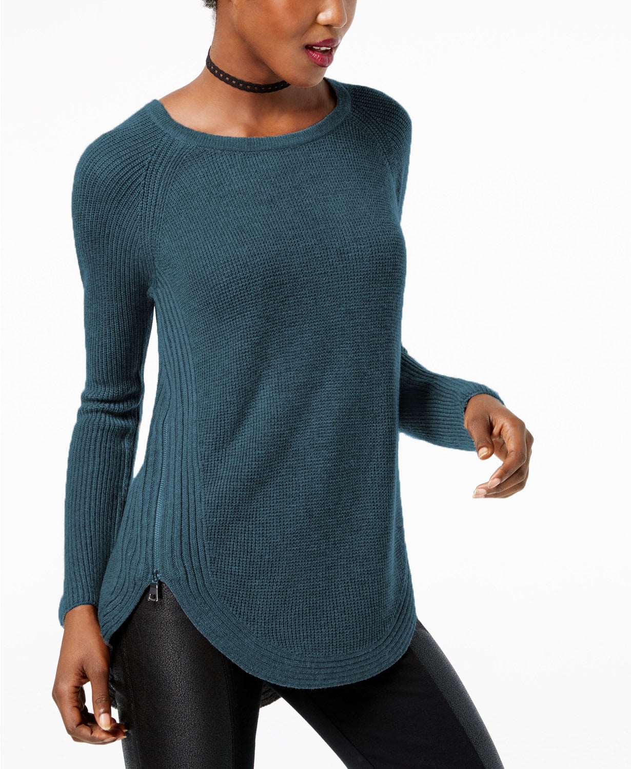 green waffle sweater