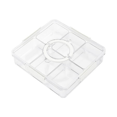 

Snack Container Divided Serving Platter Reusable 6 Grids Clear Leakproof with Handle Lid Dried Fruit Plate Appetizer Tray for Snacks Dessert