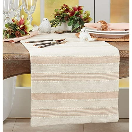 

Fennco Styles French Striped Cotton Table Runner 16 W x 72 L - Ivory Woven Table Cover for Home Décor Dining Table Banquet Family Gathering Everyday Use and Special Occasion