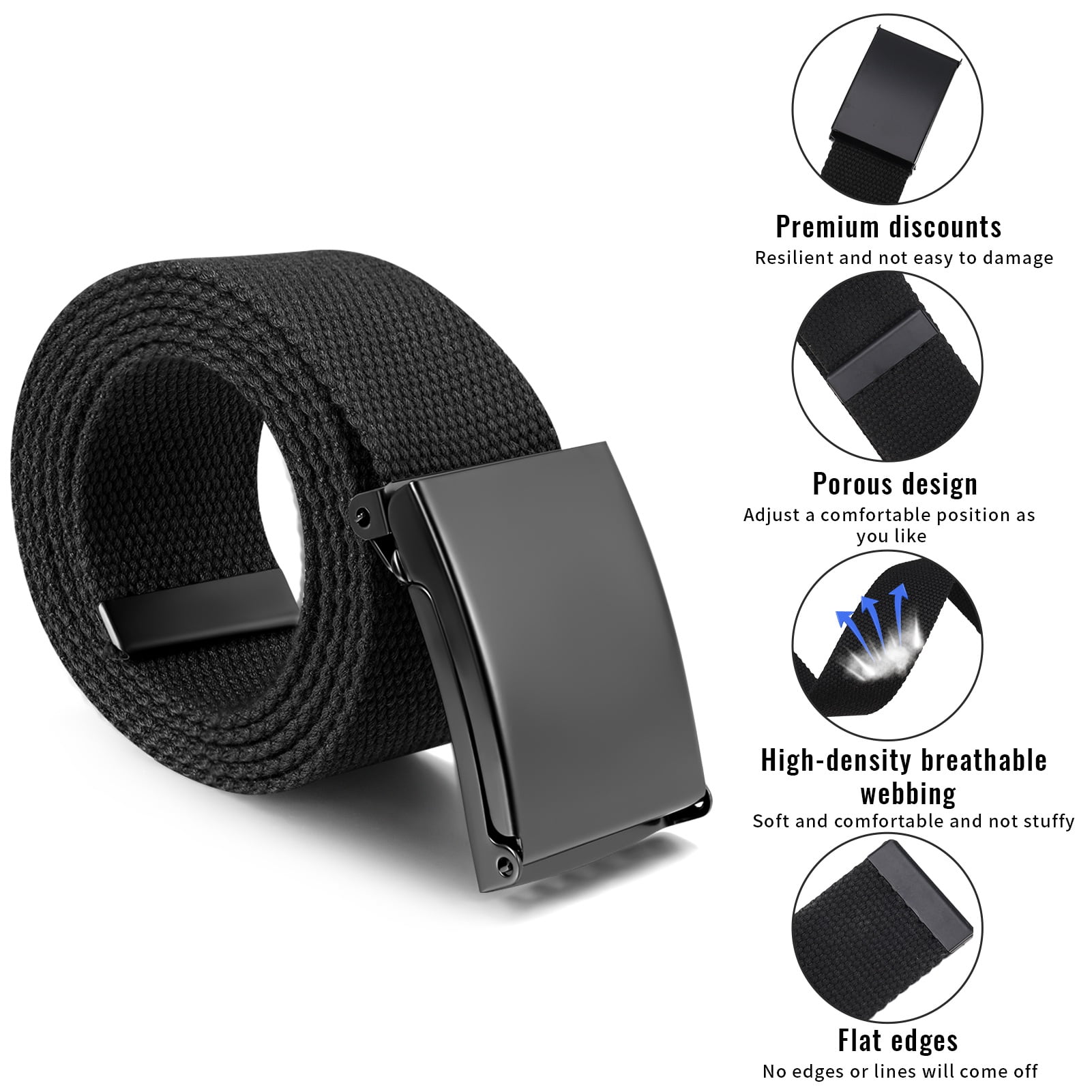 Armscye 3 Pack Mens Canvas Web Belts, 50.29'' Belts for Men, Nylon Cut To Fit Military Tactical Style Fabric Belts, No Hole Belt for Men (Black, Slate Armscye 3 Pack Mens Canvas Web Belts, 50.29'' Belts for Men, Nylon Cut To Fit Military Tactical Style Fabric Belts, No Hole Belt for Men (Black, Slate