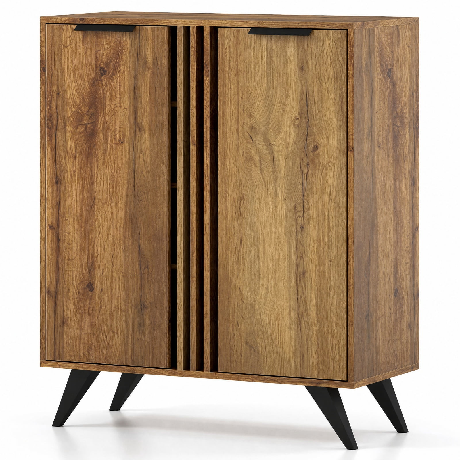 Furnibear 4 Tier Freestanding Hidden Shoe Cabinet with 2 Doors and Ventilated Shelves for Entryway Closet and Living Room, Natural