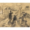 thumbnail image 2 of Camille Pissarro 18x15 Gold Ornate Wood Frame and Double Matted Museum Art Print Titled - Girl Leading a Herd of Cows Along a Road (circa 1883), 2 of 4