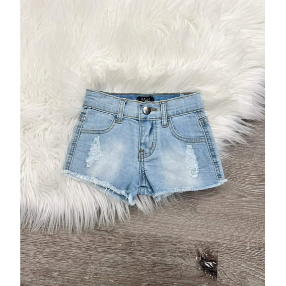 Distressed Denim Shorts Light Blue Wash