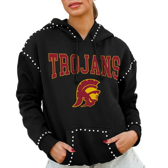Women's Gameday Couture Black USC Trojans Studded Pullover Hoodie