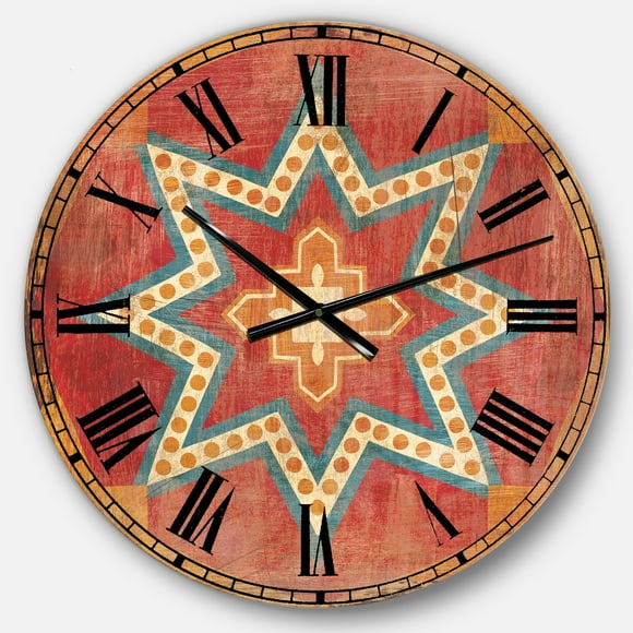 DesignArt Moroccan Orange Tiles Collage I Large Wall Clock