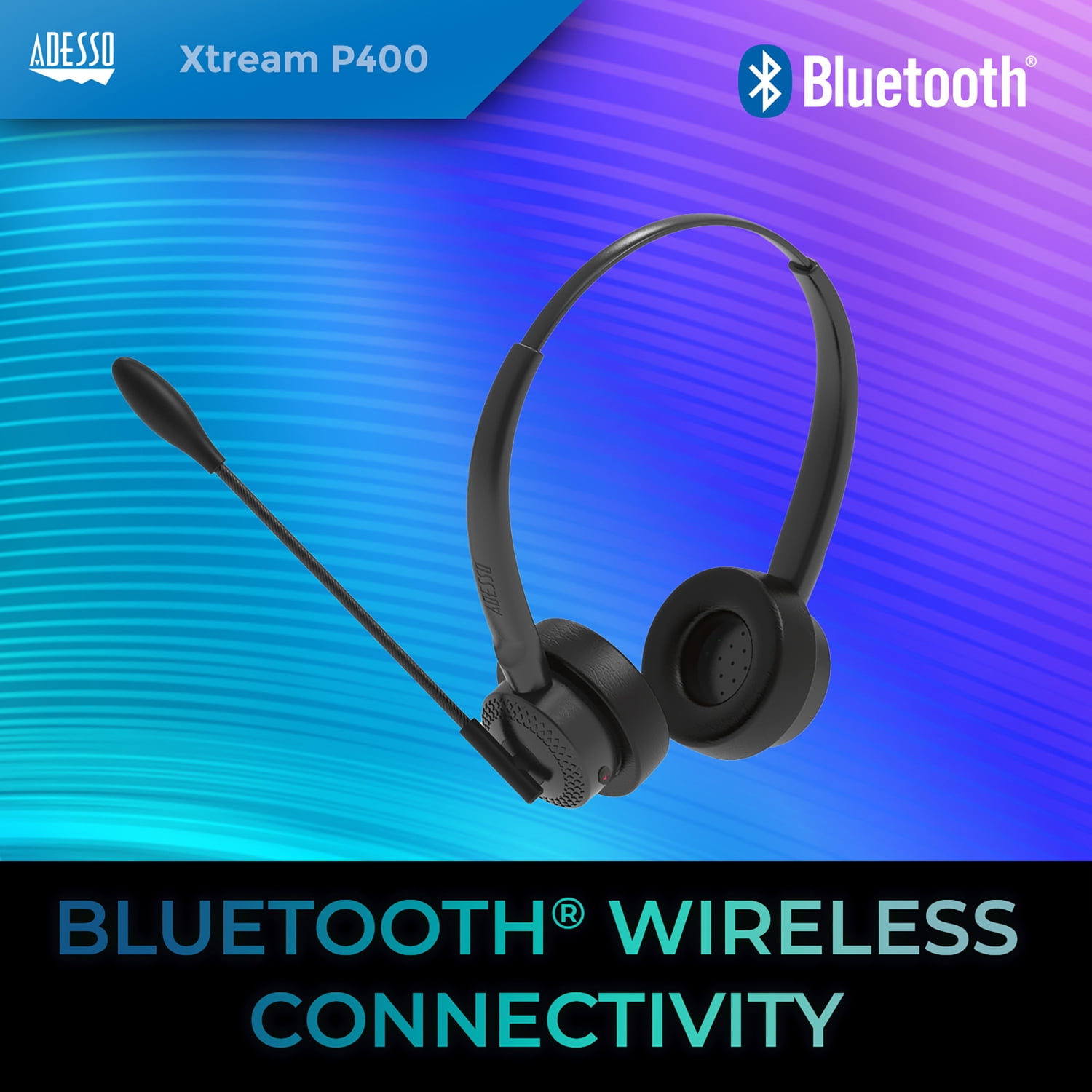 Adesso Xtream P400 Bluetooth Headset with Microphone and Charging Dock