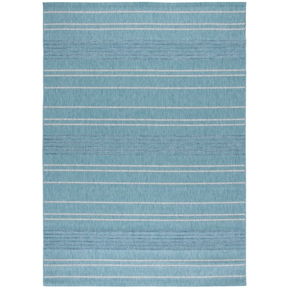SAFAVIEH Courtyard Dev Striped Indoor/Outdoor Area Rug, Aqua/Grey, 8' x 11'