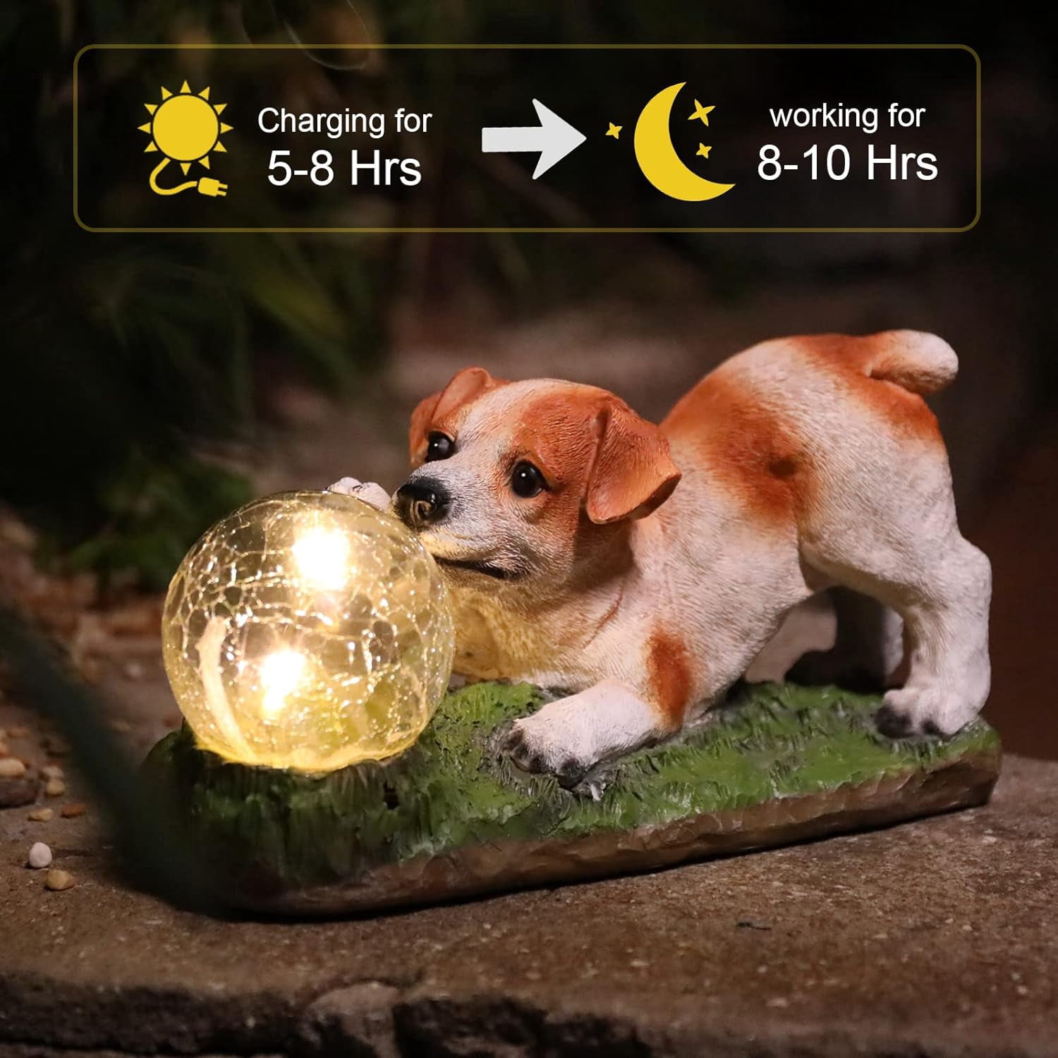 Solar Garden Dog  Statues - Garden Art Decoration Solar Lights Resin Outdoor Statue for Patio, Garden, Lawn