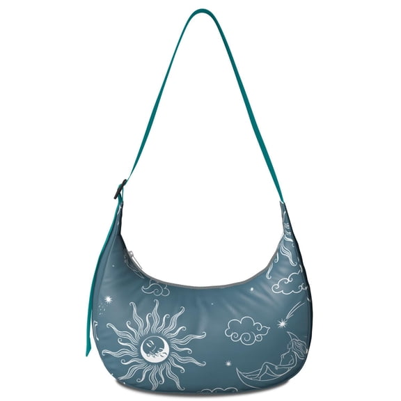 Cosmic Gothic Celestial Crossbody Bag, Astrology Sun Moon Print, Starry Night Mystical Spiritual Golden Witchy Aesthetic Purse