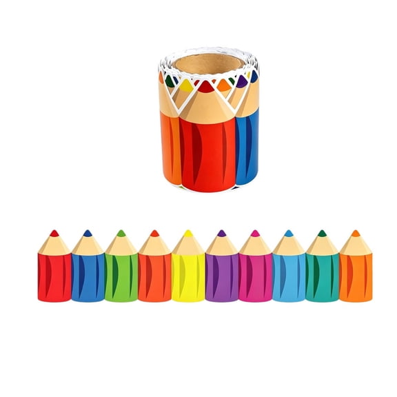 24.93ft Bulletin Board Border Decorations - Rainbow Crayon Border Trim for School Classroom Chalkboard Wall Window Door Decor