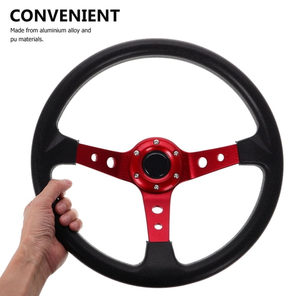 Mobutofu Universal Red Drift Steering Wheel with Aluminum Alloy and PU Comfort Grip for Cars