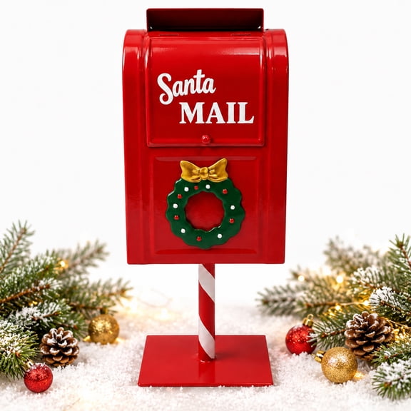 Christmas Decorations Santa Mailbox, 10.43" H x 5.9" W Letters to Santa Metal Mailbox, North Pole Christmas Decorative Box, Vintage Xmas Mailbox for Indoor Outdoor Home Room Front Door Holiday Decor