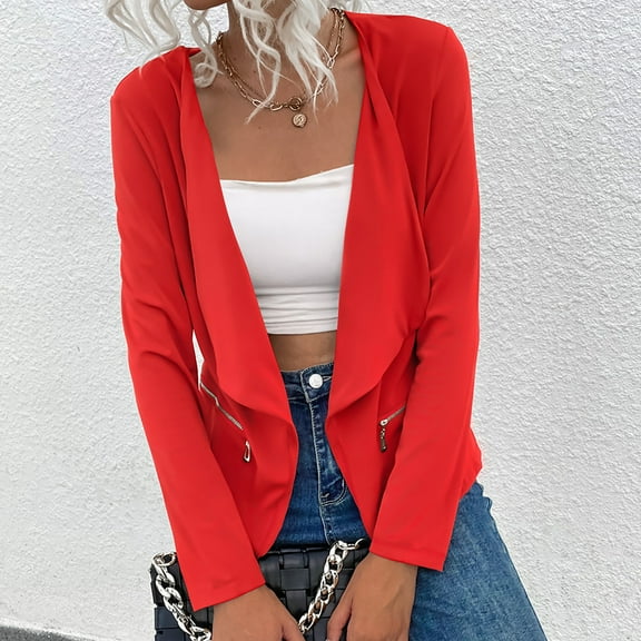 yoeyez Blazers for Women Casual 2025 Womens Ladies Solid Zipper Lapel Slim Long Sleeve Office Jacket Coat Outerwear Tops Chaqueta De Mujer